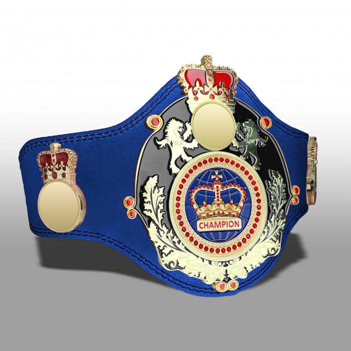 QUEENSBURY PLT LEATHER BLUE CHAMPION CROWN CHAMPIONSHIP BELT - PLTQUEEN/B/G/BLUEGEM - AVAILABLE IN 4 COLOURS